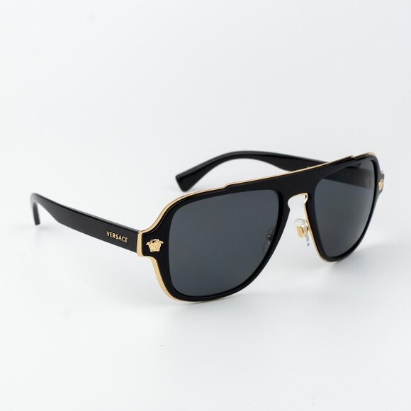 Versace Men Sunglasses Black Grey Polarized Aviator VE2199 100281 NEW AUTHENTIC - Picture 4 of 15